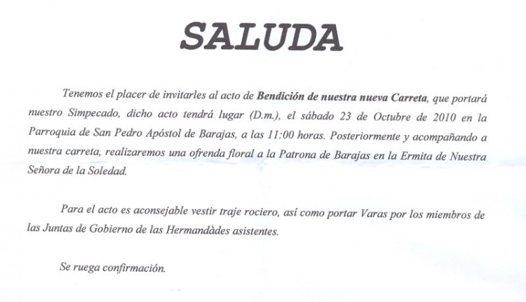 Hermandad de Ntra. Sra. del Rocío de Barajas – Bendición de la nueva carreta