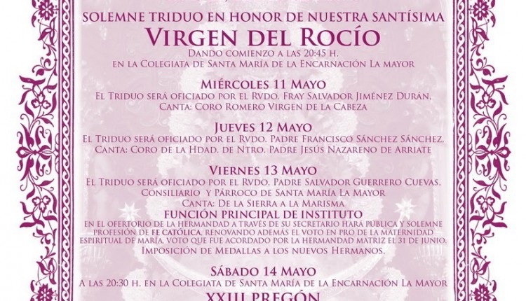 Hermandad de RONDA – Solemne Triduo y Función Principal de Instituto