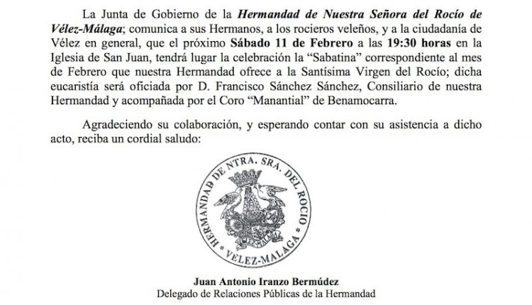 Hermandad de Vélez-Málaga – Sabatina