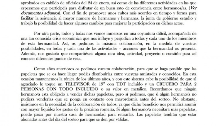 Hermandad de Sevilla Sur – Circular Informativa a los hermanos