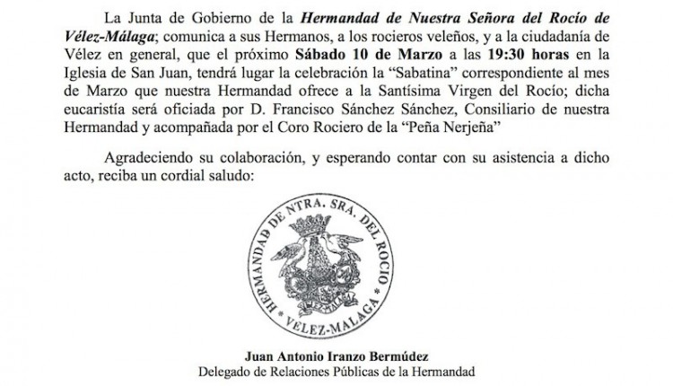 Hermandad de Vélez-Málaga – Sabatina