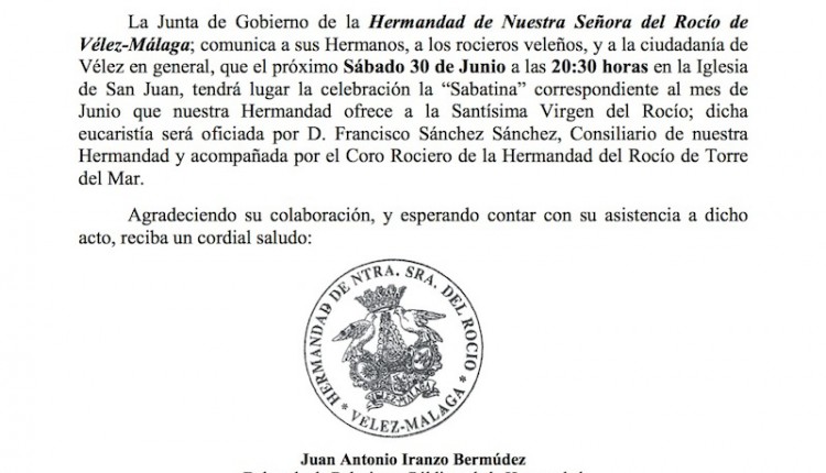 Hermandad de Nuestra Señora del Rocío de Vélez-Málaga – Sabatina