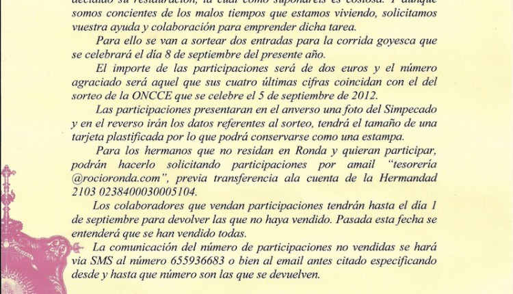 Hermandad de Ronda – Sorteo de dos entradas para la corrida Goyesca
