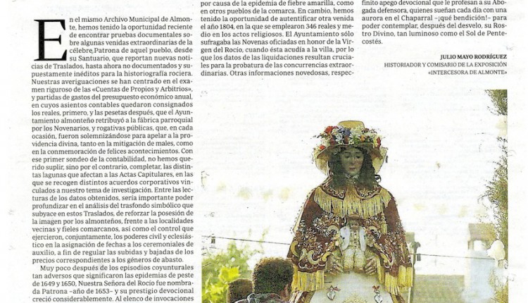 Artículo de Julio Mayo en ABC – Otros Traslados antiguos de la Virgen de El Rocío