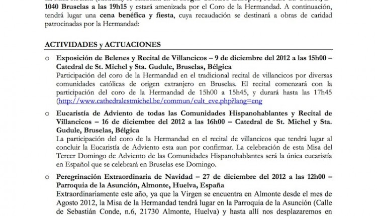 Hermandad de Bruselas – Actividades de diciembre