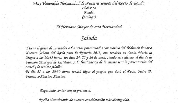 Hermandad de RONDA – Solemne Triduo y Pregón