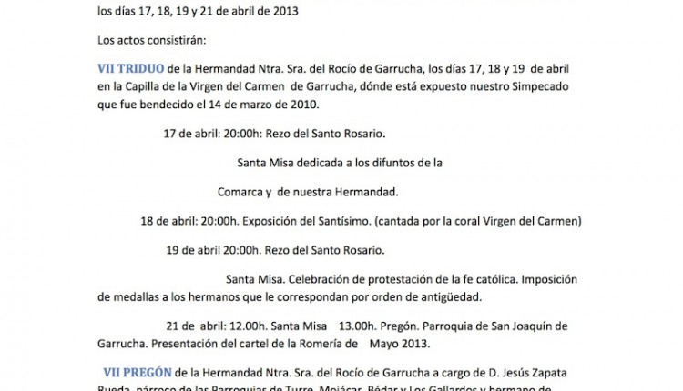 Hermandad de Garrucha – VII Triduo y Pregón