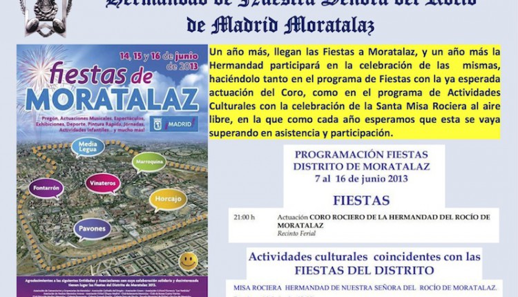 Programa con actos de la Hermandad del Rocío de Madrid-Mortalaz