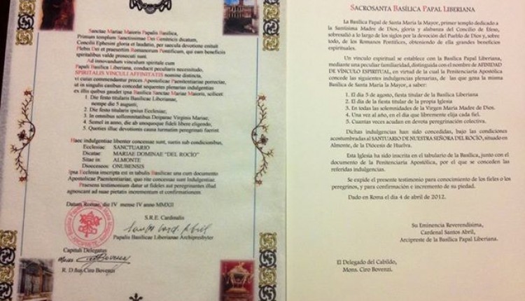 Indulgencia perpetua al Santuario de Ntra. Sra. del Rocío
