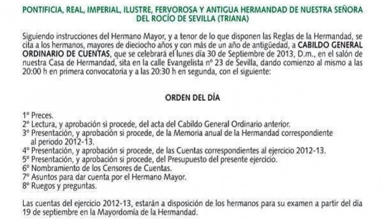 Hermandad de Triana – Cabildo General de Cuentas