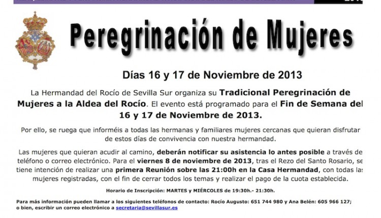 Hermandad de Sevilla Sur – PEREGRINACIÓN DE MUJERES 2013