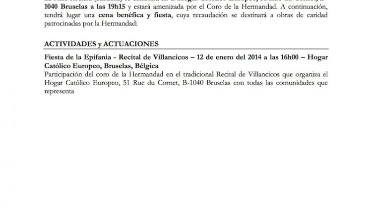 Hermandad de Bruselas – Actividades en enero 2014