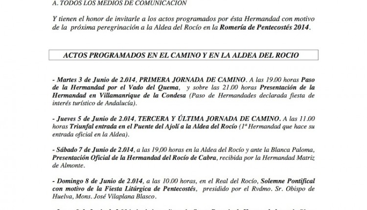 Programa de Actos de la Hermandad de Cabra