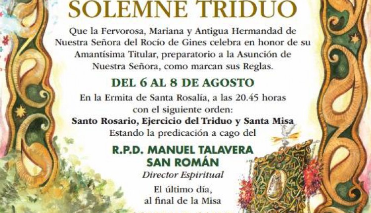 Hermandad de Gines – SOLEMNE TRIDUO Y VELÁ EN HONOR A NTRA SRA DEL ROCÍO
