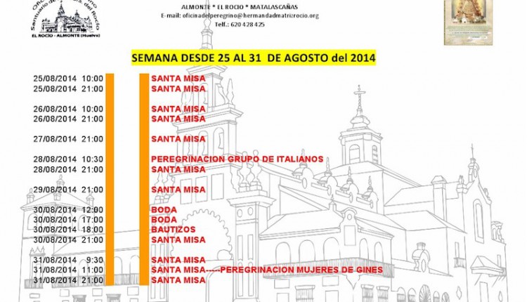 AGENDA ROCIERA DEL 24 AL 31 DE AGOSTO