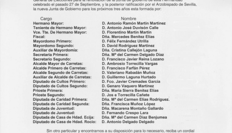 Hermandad de Écija – Nueva Junta de Gobierno