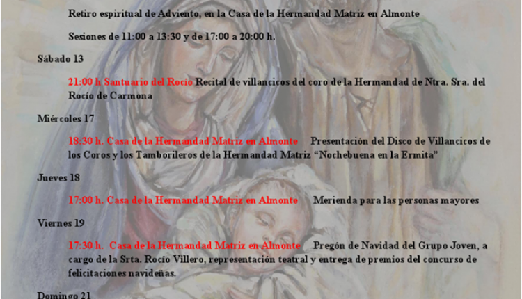 Programación de Adviento y Navidad de la Hermandad Matriz de Almonte