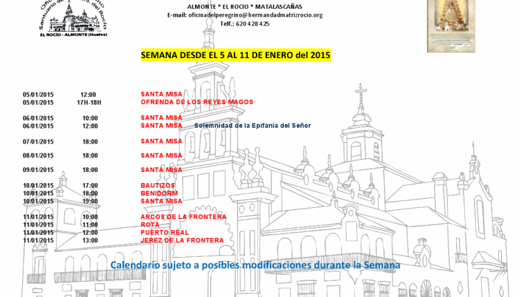 Calendario semanal de peregrinaciones al Santuario del Rocío