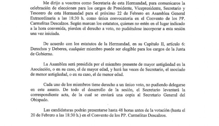 Hermandad de Medina del Campo – Celebración de elecciones