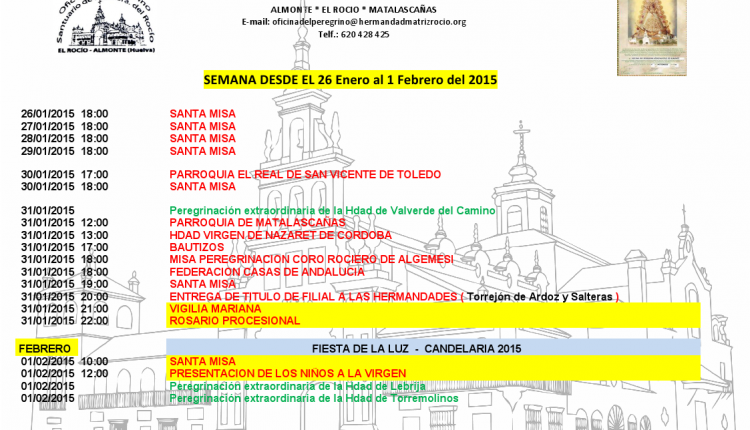 Calendario semanal de peregrinaciones al Santuario del Rocío