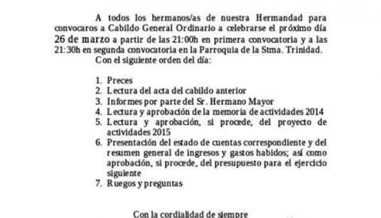 Hermandad de Chiclana – Cabildo General Ordinario