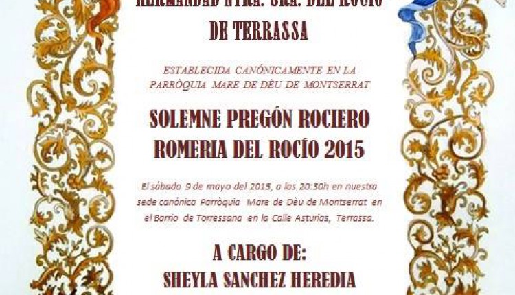 Hermandad de Terrassa – Sheyla Sanchez Heredia dará el Pregón 2015