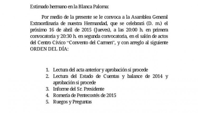 Hermandad de Trigueros – Asamblea General abril 2015