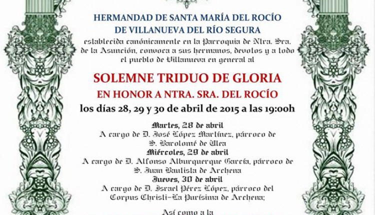 Hermandad Del Rocío Villanueva Del Río Segura – Solemne Triduo