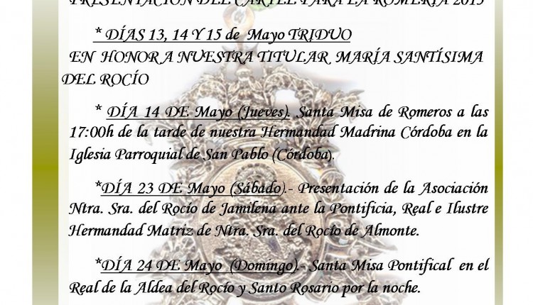 Asociación de Jamilena – Cultos y Actos mayo y junio 2015