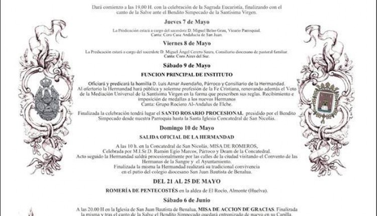 Hermandad de Alicante – Solemne Triduo y Pregón Rociero a cargo de D. Antonio Rodríguez Basurto