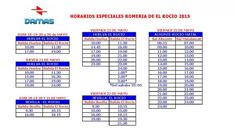 Horarios de Autobuses al Rocío 2015
