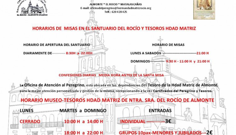 Horarios de Misas en el Santuario del Rocío para julio y agosto 2015