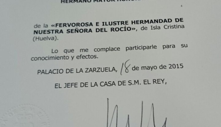 Hermandad de Isla Cristina – El Rey Felipe VI de España HERMANO MAYOR HONORARIO.