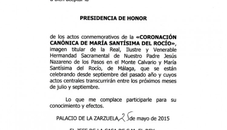 María Santísima Virgen del Rocío de Málaga, la “Novia de Málaga” – Su Majestad el Rey preside los actos de la Coronación