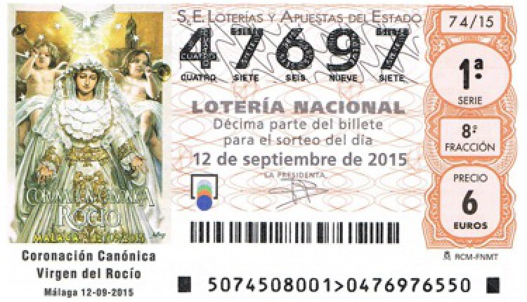 María Santísima Virgen del Rocío de Málaga, la “Novia de Málaga”, en el décimo de la Lotería Nacional del 12 de septiembre