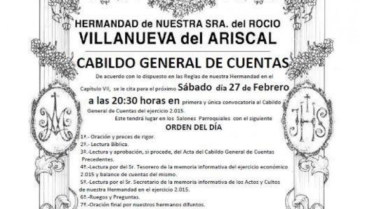Hermandad de Villanueva del Ariscal – Cabildo General de Cuentas