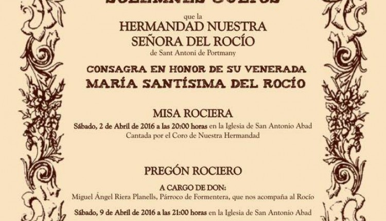 Hermandad de San Antonio de Portmany – Pregón y Solemnes Cultos 2016