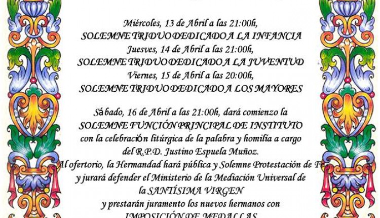 Hermandad de Chucena – Solemne Triduo y Pregón a cargo de Juan José de la Torre Vega