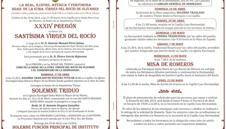 Hermandad de Olivares – Solemnes Cultos 2016