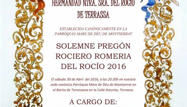 Hermandad de Terrassa – Pregón Rociero a cargo de Juan Carlos Casado Linares