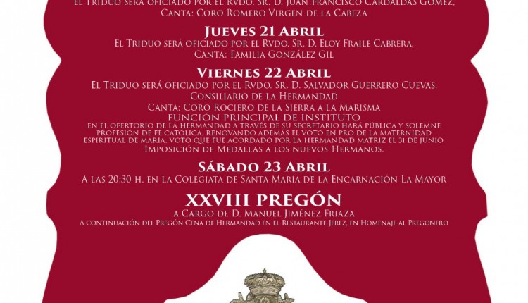 Hermandad de Ronda – Solemne Triduo y XXVIII Pregòn