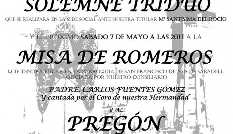 Hermandad de Sabadell – Solemne Triduo y Pregón a cargo de David Carrasco