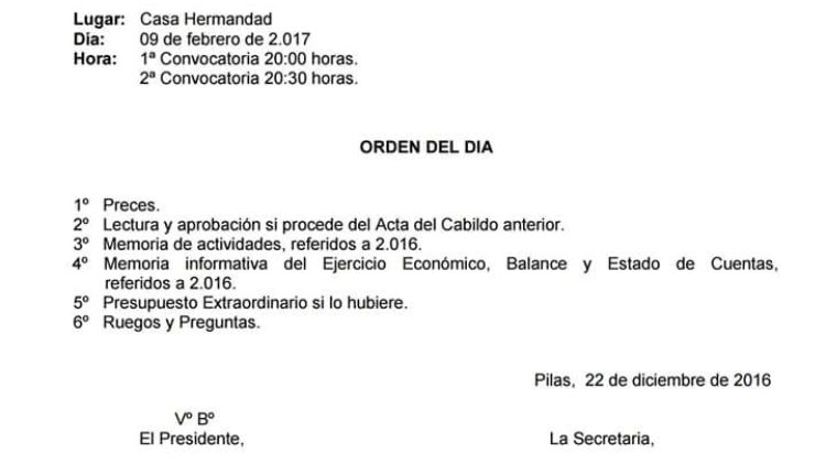 Hermandad de Pilas – Cabildo Ordinario de Cuentas