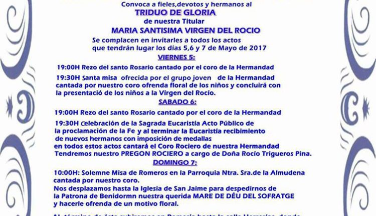 Hermandad de Benidorm – Solemne Triduo