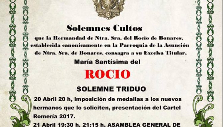 Hermandad de Bonares – Solemne Triduo