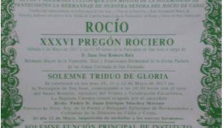 Hermandad de Cádiz – Solemne Triduo y XXXVI Pregón Rociero
