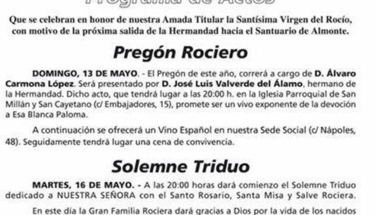 Hermandad de Madrid – Solemne Triduo y Pregón Rociero