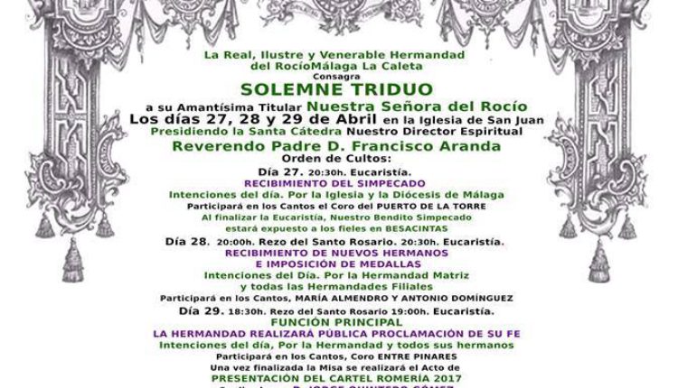 Hermandad de Málaga -La Caleta – Solemne Triduo y Pregón a cargo de D. Francisco Fernández Rodríguez