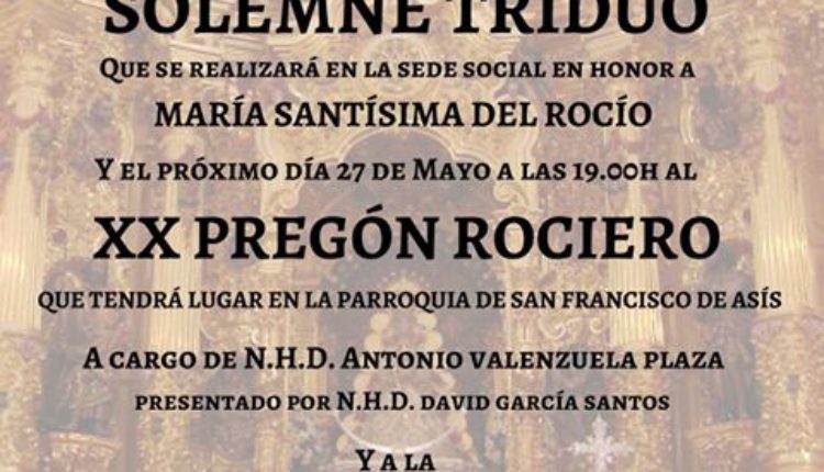 Hermandad de Sabadell – Solemne Triduo 2017 y Pregón Rociero a cargo de D. Antonio Valenzuela Plaza