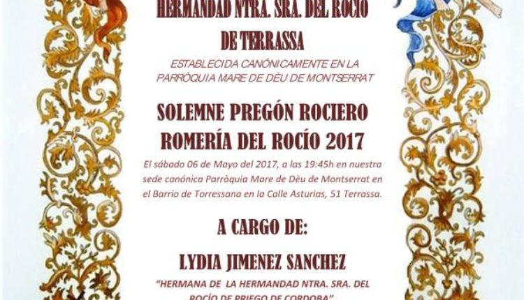 Hermandad de Terrassa – Pregón Rociero a cargo de Lydia Jiménez Sánchez